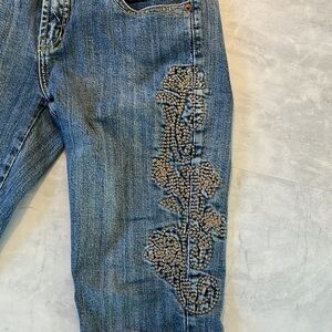 Urban behavior jeans denim medium blue Decorative left leg stitching size 3 jr